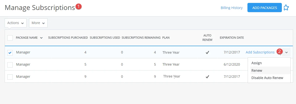 Manage Subscription Renew