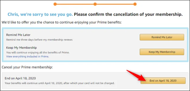 Cancel your Prime Membership End on