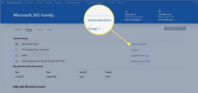 Cancel subscription - Change