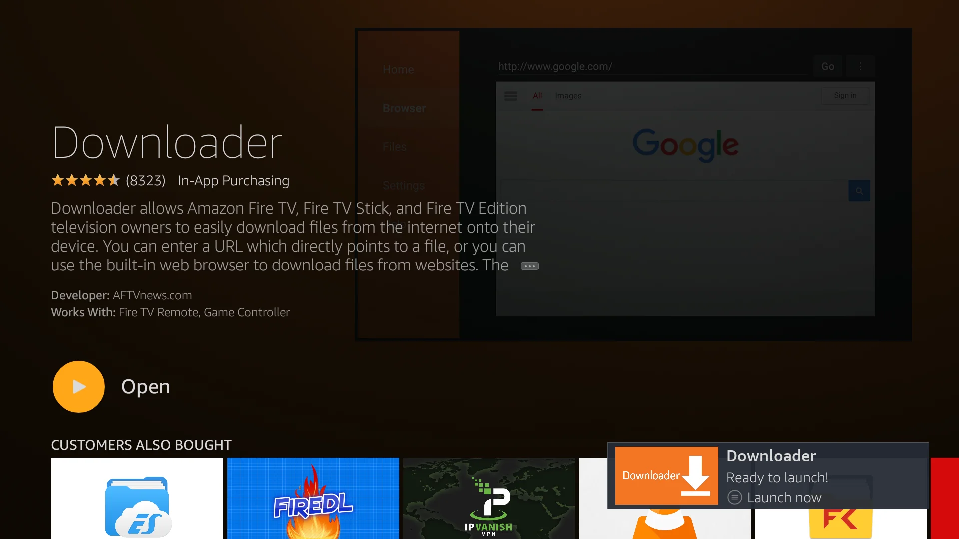 Search Downloader app for install VPN on your Amazon Fire TV