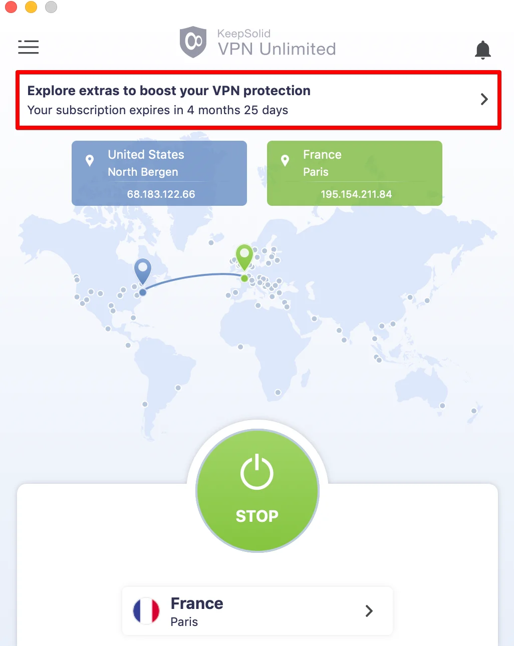 Top tab in front of KeepSolid VPN Unlimited app