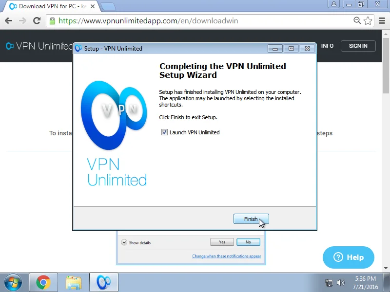 How to install VPN App on Windows 7 - Click Finish after successful installation VPN program