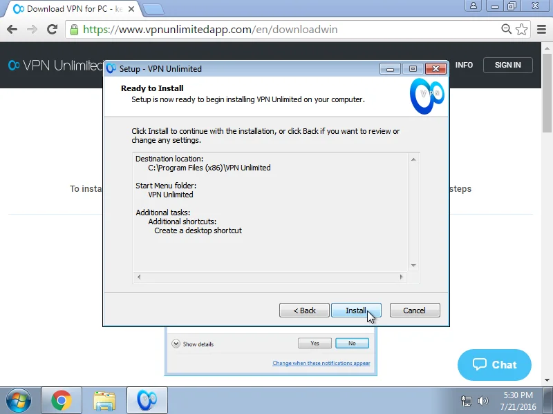How to install VPN App on Windows 7 - In the next window, click Install to start the installation