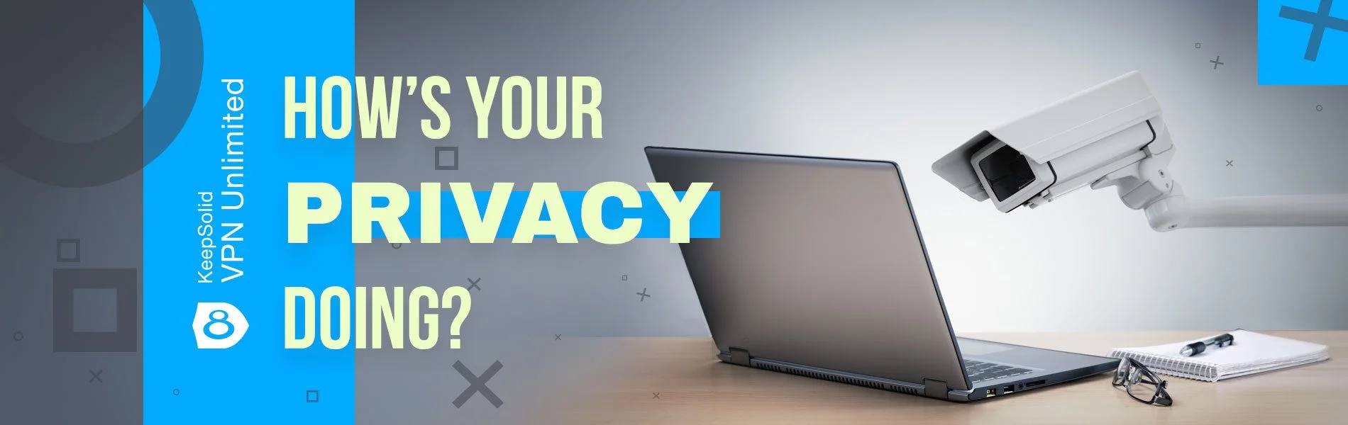 Laptop computer being watched in the office by a security camera, devoiding it of internet privacy