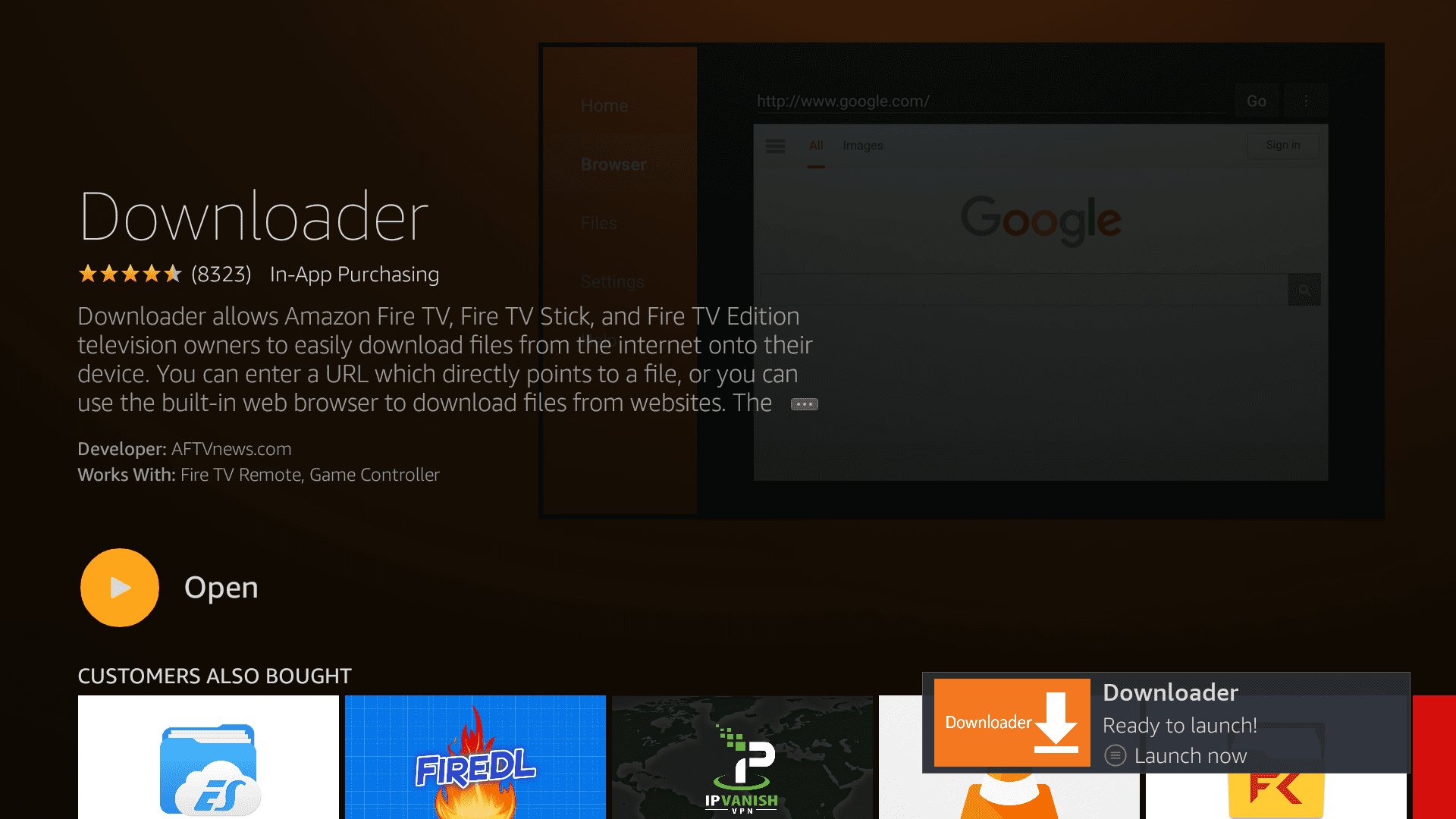 Search Downloader app for install VPN on your Amazon Fire TV