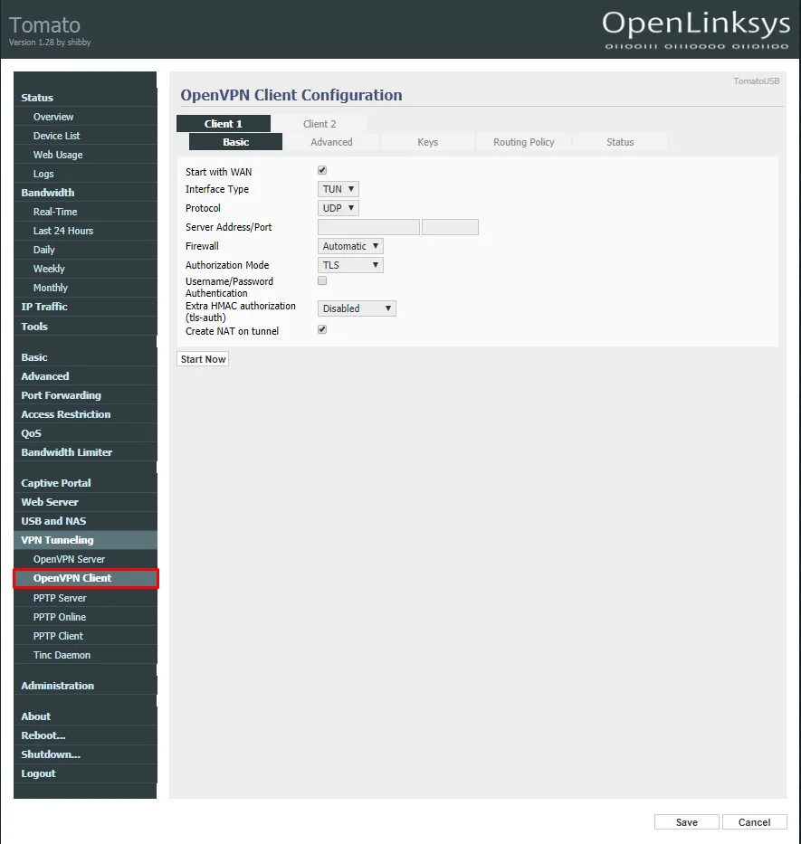 Настройка OpenVPN клиента на роутере с прошивкой Tomato